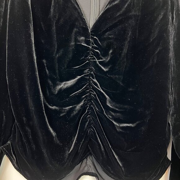 Veronica Beard Pelona Stretch Velvet Top Size 12 Black Ruched V-Neck - Picture 4 of 16